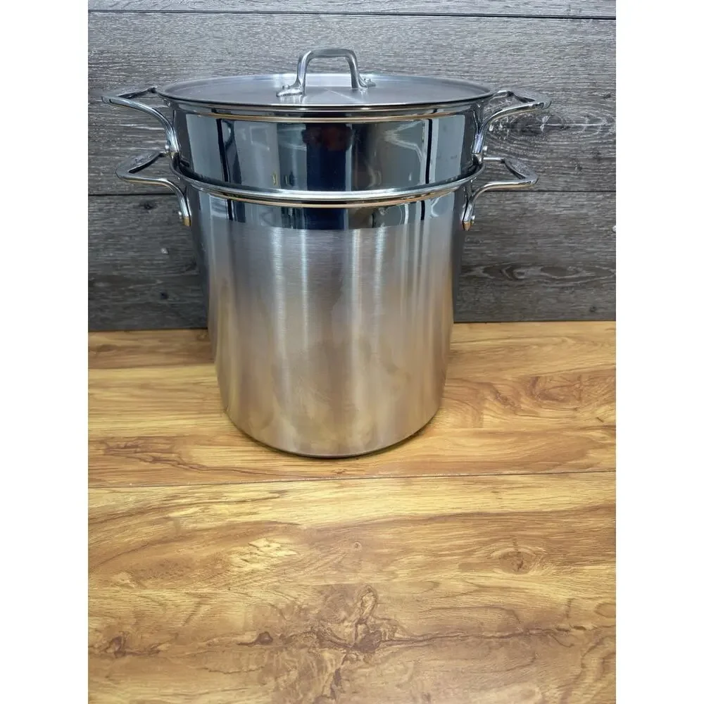 ALL CLAD Stainless Steel 12 Qt Stock Pot Pasta Pentola Strainer Steamer ~4 Pc